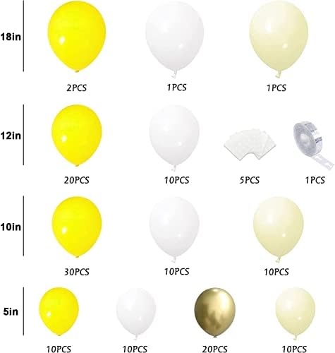 Sarı Balonlar Garland Kiti, 134 adet Sarı Beyaz Altın Balonlar Ayçiçeği Bal Arısı Tema Doğum Günü Bebek Duş Cinsiyet Reveal
