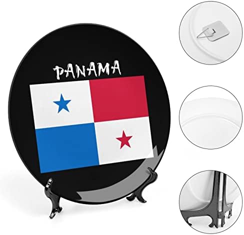 Panama bayrağı Kemik Çini Dekoratif Levha Yuvarlak Seramik Tabaklar Zanaat Ekran Standı ile Ev Ofis için Duvar Yemeği Dekor
