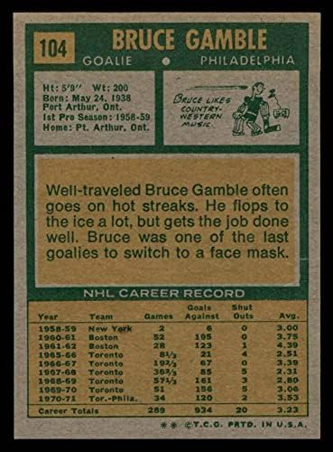 1971 Topps 104 Bruce Gamble Philadelphia El İlanları (Hokey Kartı) ESKİ / MT + El İlanları