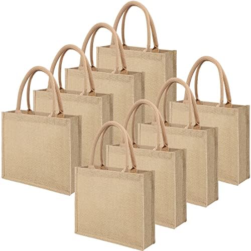 Aodaer 8 Paket Çuval Bezi Bez Çantalar Yumuşak Saplı Jüt Hediye Çantası Alışveriş Kanvas Çantalar Düğün, Seyahat, Plaj Gezisi