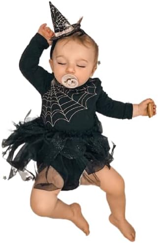 Bebek Bebek Kız Cadılar Bayramı kıyafetleri Uzun Kollu Romper Elbise Örümcek Web Onesie Dantel Tutu Etek Cadı Tek Parça Elbise