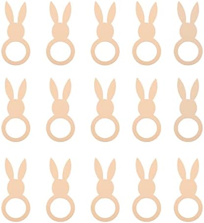 Odunsu dekor Paskalya tavşanı şekilli peçete halkaları: 15 adet hayvan peçete halkası tutucular Paskalya yemeği partisi dekoru