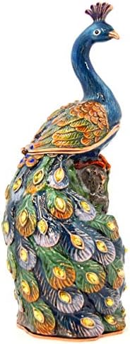 Şube Biblo Kutusunda Tavus Kuşu, El Seti Swarovski Kristali, Katı Kalay Taban Üzerinde El Boyalı Renkli Emaye, Güzel Emaye