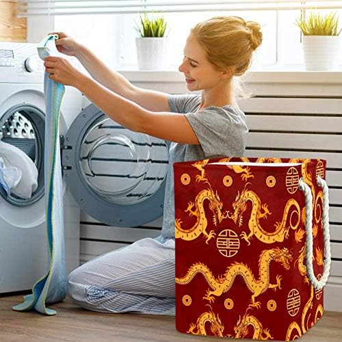 Inhomer Altın Ejderha Çin Suluboya 300D Oxford PVC Su Geçirmez Giysiler Sepet Büyük çamaşır sepeti Battaniye Giyim Oyuncaklar
