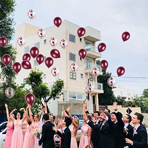 Boao 120 Adet Bordo Balonlar Kiti Lateks Bordo Balonlar Garland Glitter Konfeti Şarap Kırmızı Bordo Balonlar Düğün Gelin