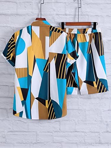 FİOXA İki Parçalı Kıyafetler Erkekler için Erkekler Rastgele Renk Blok ve Çizgili Baskı Gömlek ve Şort Tee Olmadan (Renk