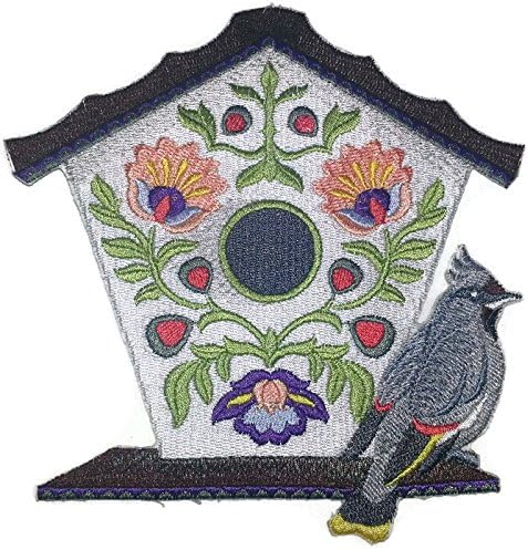 Özel ve Benzersiz, şaşırtıcı Kuş Evi [Bohemian Waxwing ile Polonya Halk Sanatı Kuş Evi] İşlemeli Demir on / Sew Yama [6.82