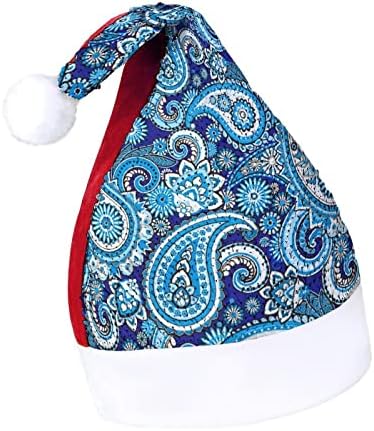 Mavi Paisley Desen Komik Noel Şapka Pullu Noel Baba Şapkaları Erkekler Kadınlar için Noel Tatil Parti Süslemeleri