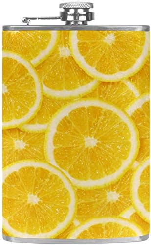 Cep Şişesi Likör Paslanmaz Çelik Sızdırmaz Huni ile 7.7 oz deri kılıf Büyük Hediye Fikri Şişesi Meyve Limon Desen Narenciye