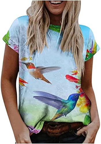 Kadın Çiçek baskılı tişört Üstleri Yaz Gevşek Fit Kısa Kollu Tişörtleri Crewneck Grafik Bluzlar Kazak Bayanlar için