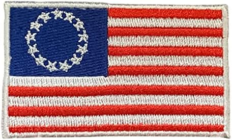 Betsy Ross Bayrağı 5 x 3 Combo İşlemeli Demir On Dikmek Yama Amblemi Beyaz Kenarlıklı, Betsy Ross Bayrağı 13 Yıldız Yama