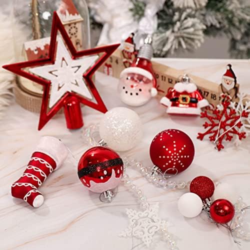 Valery Madelyn Geleneksel Kırmızı Beyaz Noel Süsleri Paketi | 3 Ürün) / 70ct Top Süsleri + 60 inç Komik Gnome Noel Ağacı