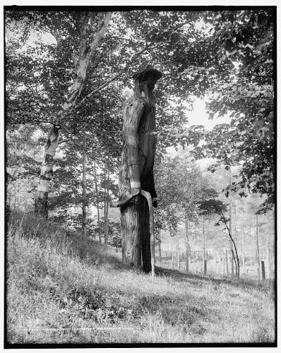 HistoricalFindings Fotoğraf: Harlow'un Ahşap Adamı, Ahşap oymalar, Heykel, Sanat Eseri, Marquette, Michigan, MI, c1908