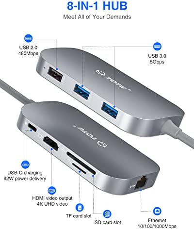 TOTU 9 in 1 USB C Hub ile 4 K HDMI, 1000 Mbps Ethernet ve 4 in 1 100 W Çift 4 K HDMI USB C Hub