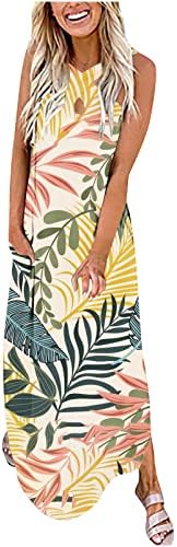 Kadınlar için 2023 Yaz Elbiseler, kadın Bölünmüş Rahat Uzun Sundress Yaz Yaprak Baskı Plaj Elbise Criss Çapraz Seksi Elbiseler