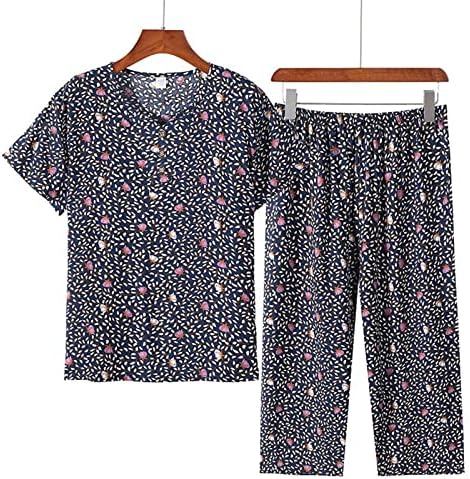 2 Parça Kıyafetler Kadınlar için Artı Boyutu Yaz Rahat Kısa Kollu tişört ve Pantolon Setleri Yaşlı Kadınlar Rahat Pijama