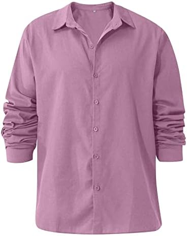 Erkek Uzun Kollu Pamuk Keten Gömlek Casual Rahat Düğme Aşağı Gömlek Düzenli Fit Yaz Plaj Gömlek Tops