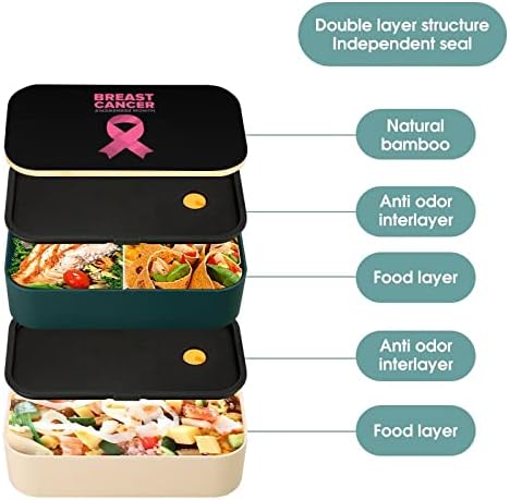 Meme Kanseri Bilinçlendirme Ayı Çift Katmanlı Bento yemek kabı Gereçler Seti ile İstiflenebilir yemek kutusu İçerir 2 Konteyner