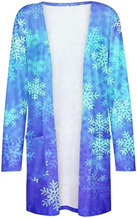 Noel Bayan Hırka Noel Kar Tanesi Baskı Üstleri Rahat Uzun Kollu Açık Ön Hırka Dış Giyim Ceket