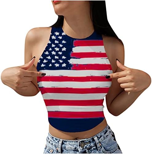Kırpma Tankı Üstleri Kadınlar için Amerikan ABD Bayrağı Kırpılmış Gömlek Yaz Kolsuz Temel Tankları Teengirls Bağımsızlık