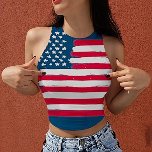 Kırpma Tankı Üstleri Kadınlar için Amerikan ABD Bayrağı Kırpılmış Gömlek Yaz Kolsuz Temel Tankları Teengirls Bağımsızlık
