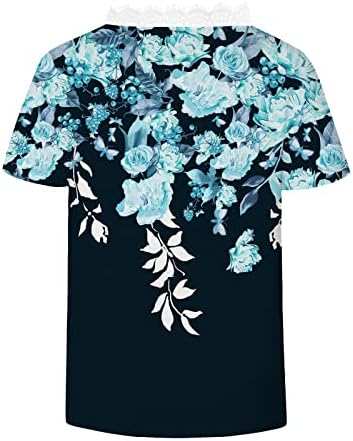 Kadınlar için sevimli Üstleri Çiçek Fit Kısa Kollu Üstleri V Boyun Hawaiian Boho Yaz 2023 Artı Boyutu Gömlek Egzersiz Bluzlar