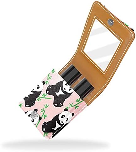 Ayna İle sevimli Panda Bambu Ruj Kılıfı Ruj Kutusu Tutucu, Taşınabilir Seyahat Dudak Parlatıcısı Kılıfı, Çanta İçin su geçirmez