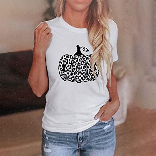 Kabak Baskı Gömlek Kadınlar için Yuvarlak Boyun Kısa Kollu T Shirt Komik Grafik Sevimli Casual Tees En