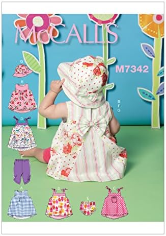 Mccall's Patterns M7342 Bebek Sırtı Fiyonklu Elbiseler, Külotlar, Tozluklar ve Kova Şapka