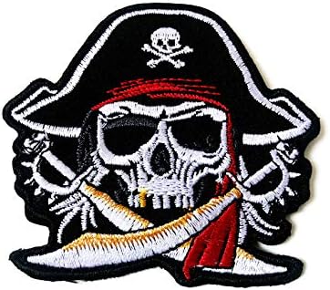 TH Korsan Kafatası Kaptan Hayalet Çapraz Kılıç Kırmızı Türban Şapka Logosu Yamalar Demir on İşlemeli Aplike Rozeti İşareti
