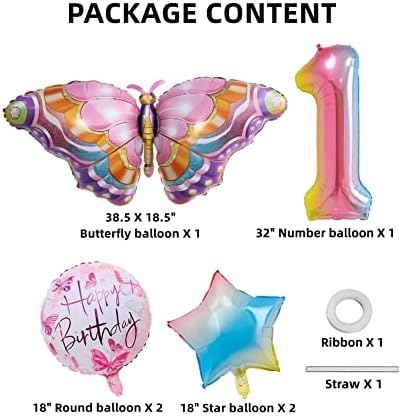 Kelebek Balon 1st Doğum Günü Süslemeleri Kızlar için, dev Renkli Kelebek Numarası 1 Folyo Mylar Balon Çocuklar Peri Bebek