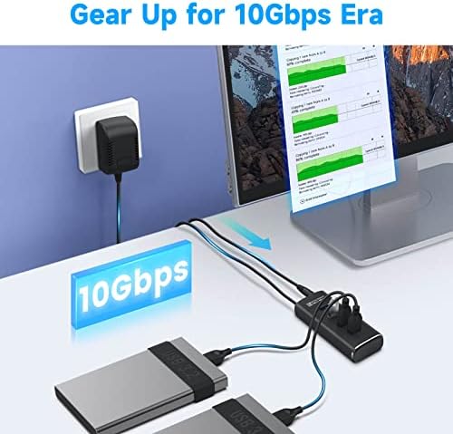 ROSONWAY 4 Port USB 3.1 Gen 2 Hub 10 Gbps ile 5 V Güç Adaptörü + Alüminyum 4 Port Ultra İnce USB 3.0 Veri Hub