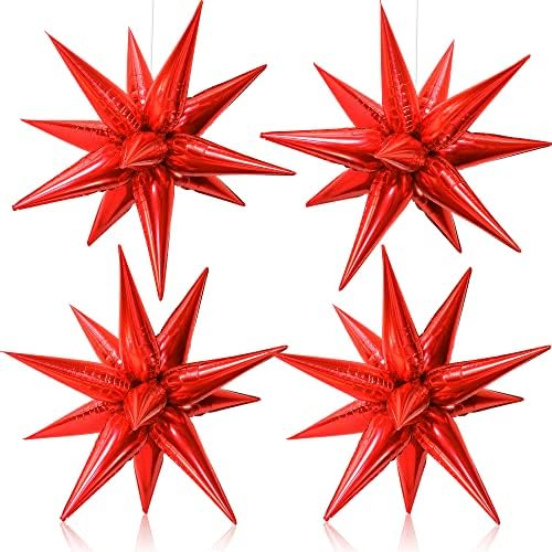 XtraLarge 6. 4x8 Feet Kırmızı Folyo Saçak Perde | 4 Temmuz Süslemeleri için Büyük Gümüş Kırmızı ve Mavi Yıldız Balonlar |
