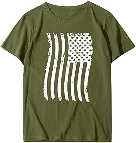 4th Temmuz Tişörtleri Gömlek Kadınlar için Kısa Kollu V Boyun Tee Gömlek Amerikan Bayrağı Çizgili Kravat Boya Vatansever