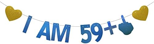 BEN 59+1 Afiş, Önceden Gerilmiş, Mavi parlak kağıt Çelenk Komik Gag 60th Doğum Günü Partisi Süslemeleri Malzemeleri, Montaj