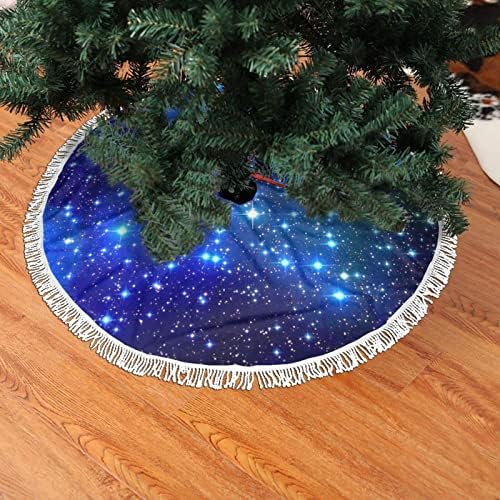 Mavi Parlayan Yıldız Noel Ağacı Etek, noel Ağacı Etek Mat Püskül ile Tatil Düğün Parti Dekor için 48