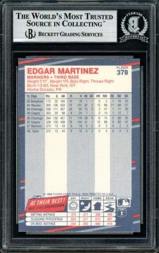 Edgar Martinez İmzalı 1988 Fleer Çaylak Kartı 378 Seattle Mariners Beckett BAS Hisse Senedi 147098-Beyzbol Slabbed İmzalı