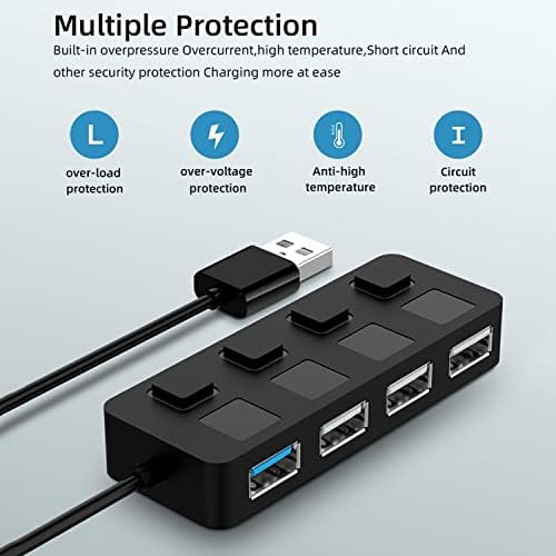 USB Hub 3.0, Bireysel LED aydınlatmalı Güç Anahtarlarına Sahip VİENON 4 Portlu USB 3.0 Veri Hub'ı [Şarj Desteklenmiyor] Mac