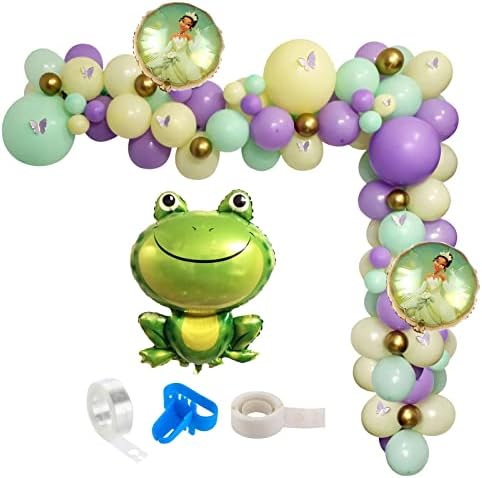 Prenses Tiana Balonlar Çelenk, Prenses ve Kurbağa Doğum Günü Balon Kemer Kiti ile Büyük Yeşil Kurbağa Mylar Folyo Balonlar