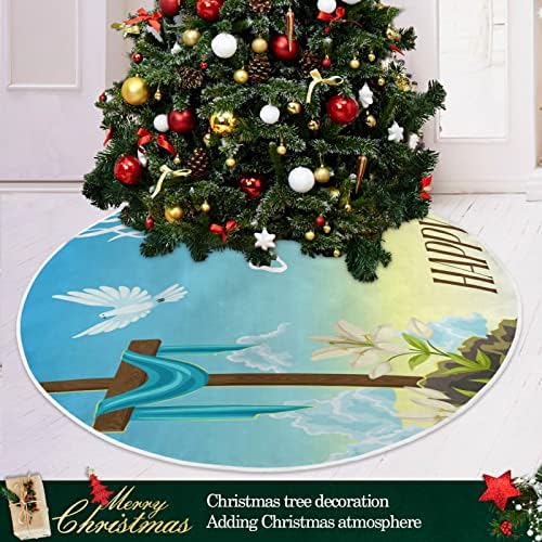 ALAZA Noel Ağacı Etek Dekorasyon, küçük Mini Ağacı Etek Süs 35.4 İnç Güvercin ve Lilyum ile Mutlu Paskalya Paskalya Tatili