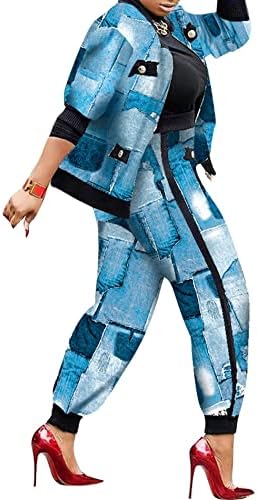 SOMTHRON kadın Balıksırtı Baskı 2 Parça Kıyafet Zip Up Uzun Kollu Ceket Uzun pantolon seti İş Elbisesi Eşofman