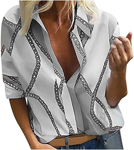 Yaka Düğmesi Gömlek Kadın Uzun Kollu Gömlek Yaka Yaka Düğme Aşağı Bluzlar Gevşek Fit Tops cepli gömlek