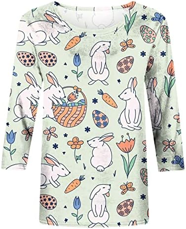 3/4 Kollu Bluz Kadın Sonbahar Yaz %2023 Pamuk Crewneck Grafik Mutlu Hediye Salonu Paskalya Bluz Tshirt Kızlar için