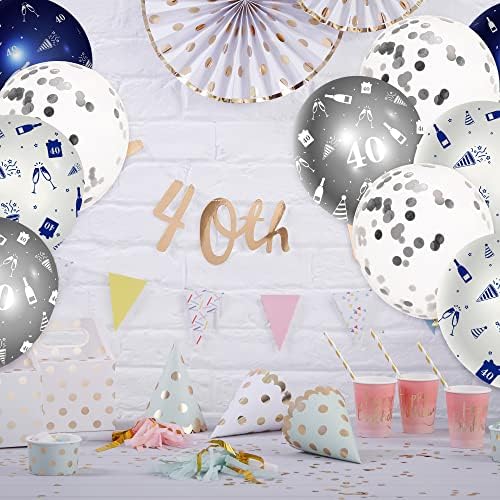 WATINC 36 Adet 40th Lacivert ve Gümüş Lateks Balonlar, 40 Yaşında Doğum Günü Konfeti Balon Parti Dekor, yıldönümü Tema Parti