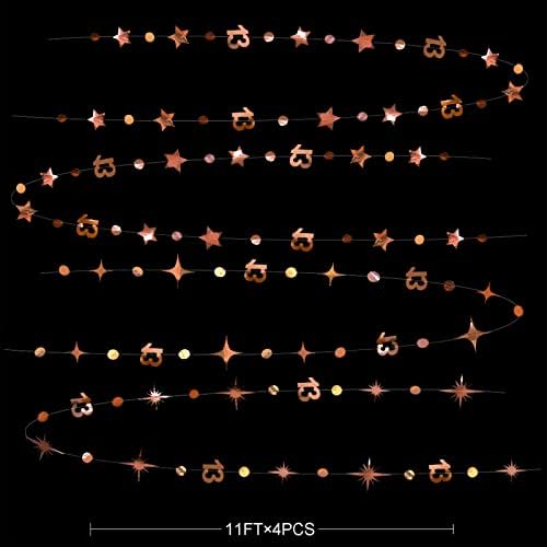 Gül Altın 13th Doğum Günü Süslemeleri Numarası 13 Daire Nokta Pırıltı Yıldız Çelenk Metalik Asılı Flama Kiraz Kuşu Afiş Zemin