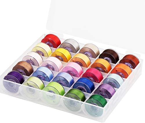 Simthread 25 adet Çeşitli Renkler Boyutu Bir Sınıf 15 (SA156) 60WT Ön Bobin İpliği Şeffaf saklama için plastik kutu Kardeş