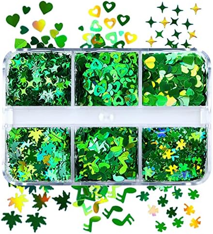6 İzgaralar Aziz Patrick Günü Tırnak Glitter Pul 3D Shamrock Nail Art Etiketler Holografik Yeşil Yonca Tırnak Çıkartmaları