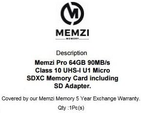 MEMZİ PRO 64 GB 90 mb/s Sınıf 10 Mikro SDXC Hafıza Kartı SD Adaptörü ve USB Okuyucu ile Blu X8 HD, gelişmiş A6/A4 / 5.2,