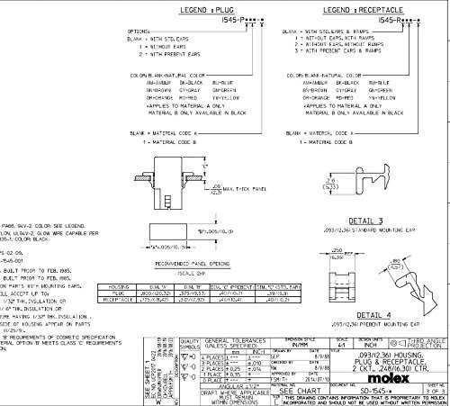 Molex Konnektör Grubu, 5 Uyumlu Set, (2 Devreli) w/18-22 AWG .093 Pimler, Serbest Asılı