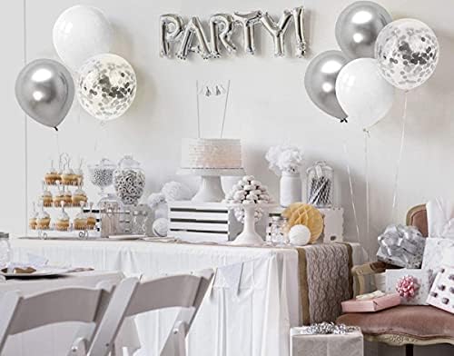 Bezente Beyaz Gümüş Balon Çelenk Kiti, Düğün,Balo, Özel Etkinlikler Parti Dekorasyonu için Balon Bantlı 100 Adet Beyaz Gümüş